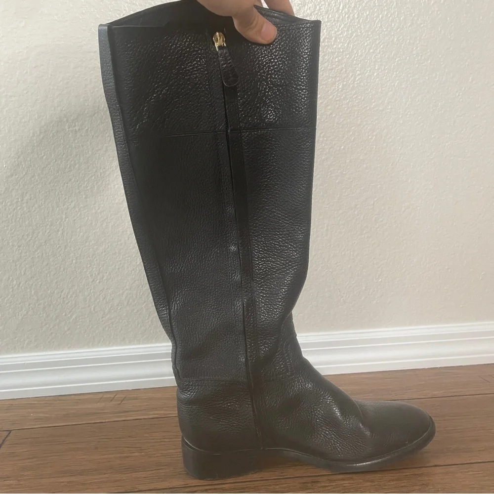 Black Leather Riding Boots with Gold Logo Tory Burch boots tall black boots - Picture 14 of 16